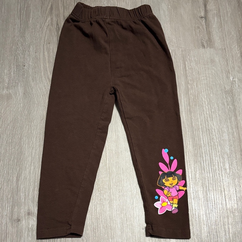 Nickelodeon Dora Brown Leggings with Pink Cartoon Design